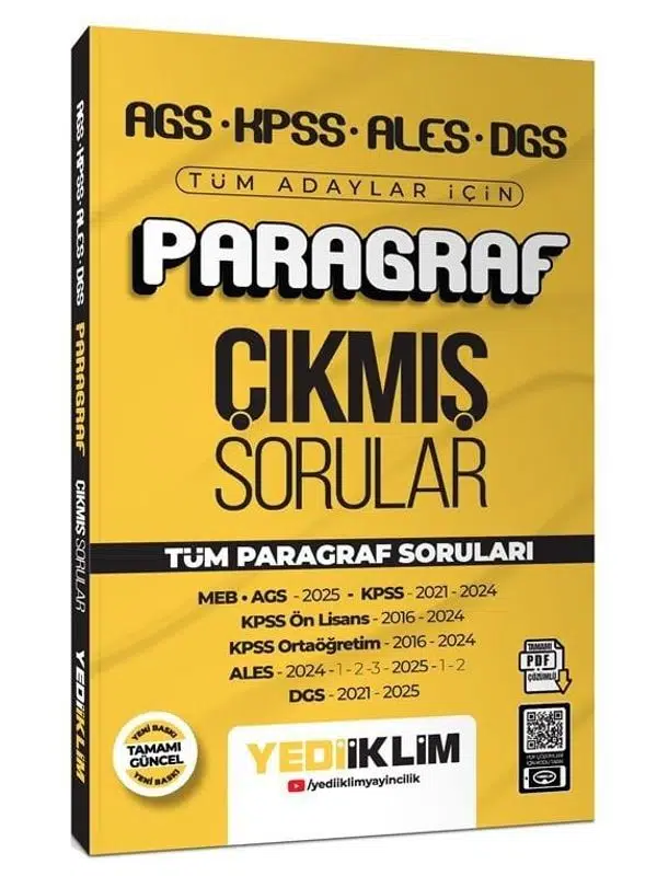 2026 KPSS MEB-AGS ALES DGS Paragraf Çıkmış Sorular Çözümlü Yediiklim Yayınları