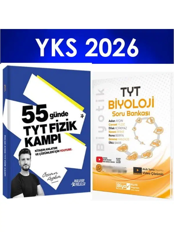 2026 TYT 55 Günde Fizik Video Kampı Özcan Aykın + Biyotik Biyoloji Soru Bankası Seti