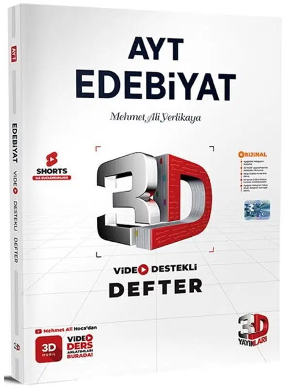 3D Yayınları AYT Edebiyat Video Destekli Defter