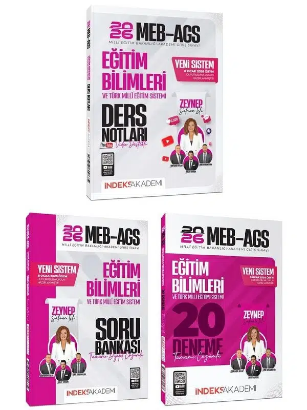 İndeks 2026 MEB-AGS Eğitim B ve Türk Milli Eğitim Video Ders Notu+Soru+20 Deneme 3lü Set Zeynep S.