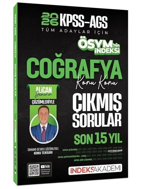 İndeks Akademi 2026 KPSS MEB-AGS Coğrafya ÖSYM nin İndeksi Çıkmış Sorular Son 15 Yıl Konu Konu Çözümlü - Alican Demir