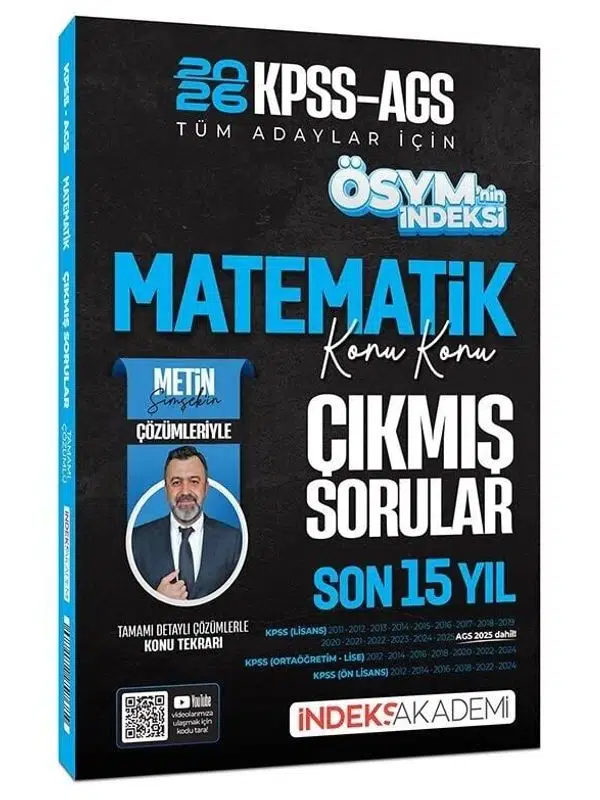 İndeks Akademi 2026 KPSS MEB-AGS Matematik ÖSYM nin İndeksi Çıkmış Sorular Son 15 Yıl Konu Konu Çözümlü - Metin Şimşek