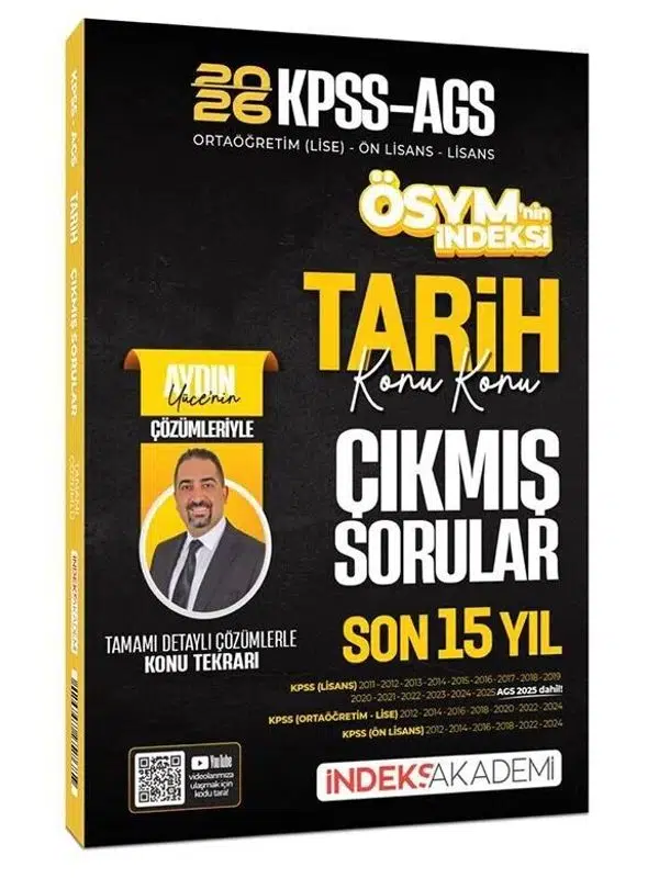 İndeks Akademi 2026 KPSS MEB-AGS Tarih ÖSYM nin İndeksi Çıkmış Sorular Son 15 Yıl Konu Konu Çözümlü - Aydın Yüce