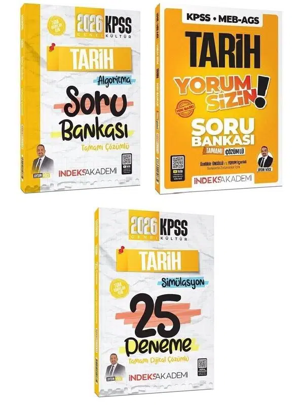 İndeks Akademi 2026 KPSS Tarih Algoritma + Yorum Sizin Soru Bankası + 25 Deneme 3 lü Set - Aydın Yüce