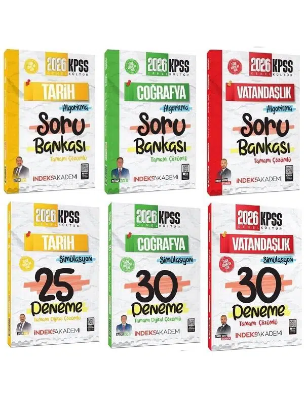 İndeks Akademi 2026 KPSS Tarih + Coğrafya + Vatandaşlık Soru Bankası + 85 Deneme 6 lı Set