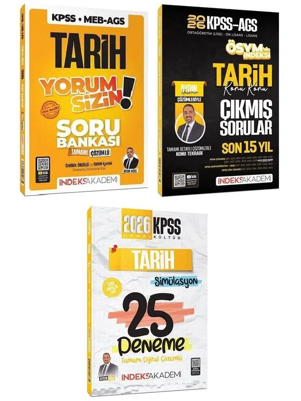 İndeks Akademi 2026 KPSS Tarih Yorum Sizin Soru Bankası + Çıkmış Sorular + 25 Deneme 3 lü Set - Aydın Yüce
