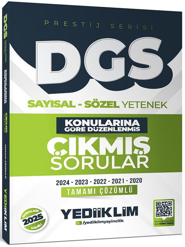 Yediiklim 2026 DGS Prestij Serisi Sayısal Sözel Yetenek Konularına Göre Düzenlenmiş Tamamı Çözümlü Çıkmış Sorular