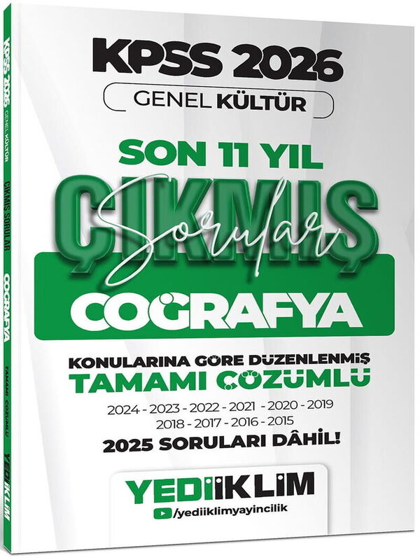 Yediiklim 2026 KPSS Genel Kültür Coğrafya Konularına Göre Tamamı Çözümlü Son 11 Yıl Çıkmış Sorular