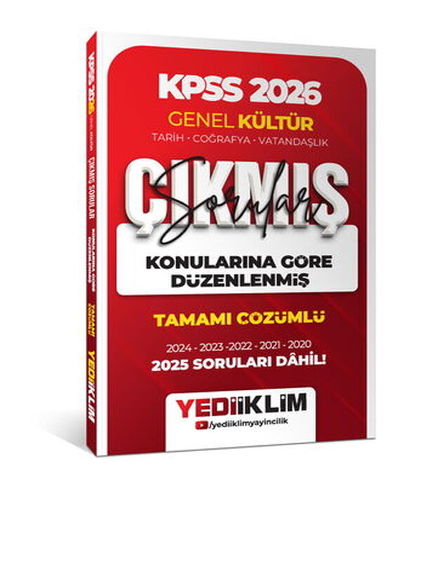 Yediiklim Yayınları 2026 KPSS Genel Kültür Konularına Göre Düzenlenmiş Tamamı Çözümlü Çıkmış Sorular