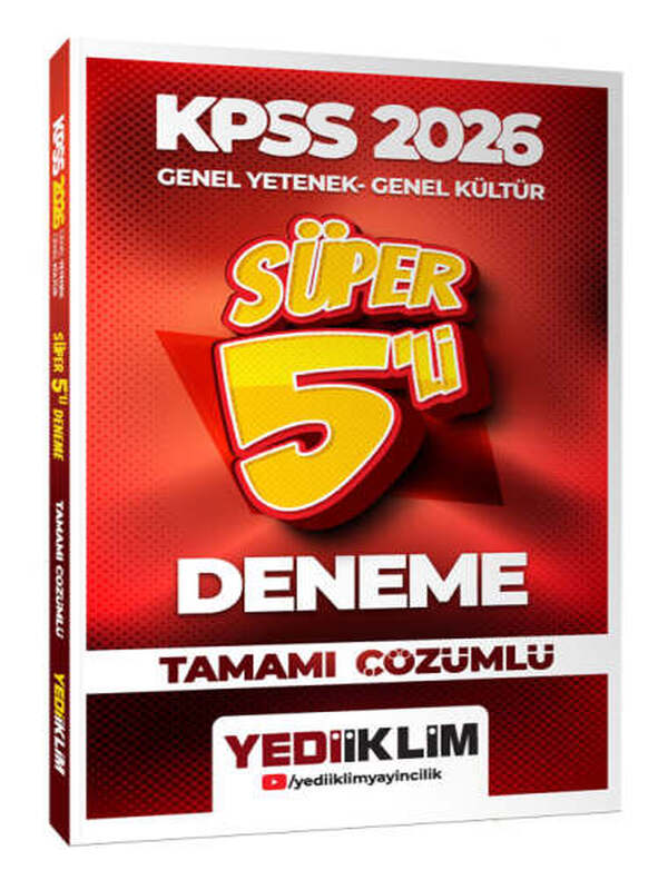 Yediiklim Yayınları 2026 KPSS Genel Yetenek Genel Kültür Tamamı Çözümlü Süper 5 li Deneme