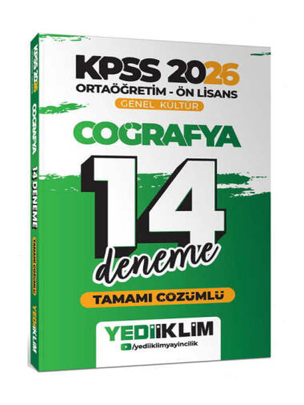 Yediiklim Yayınları 2026 KPSS Ortaöğretim Ön Lisans Genel Kültür Coğrafya Tamamı Çözümlü 14 Deneme