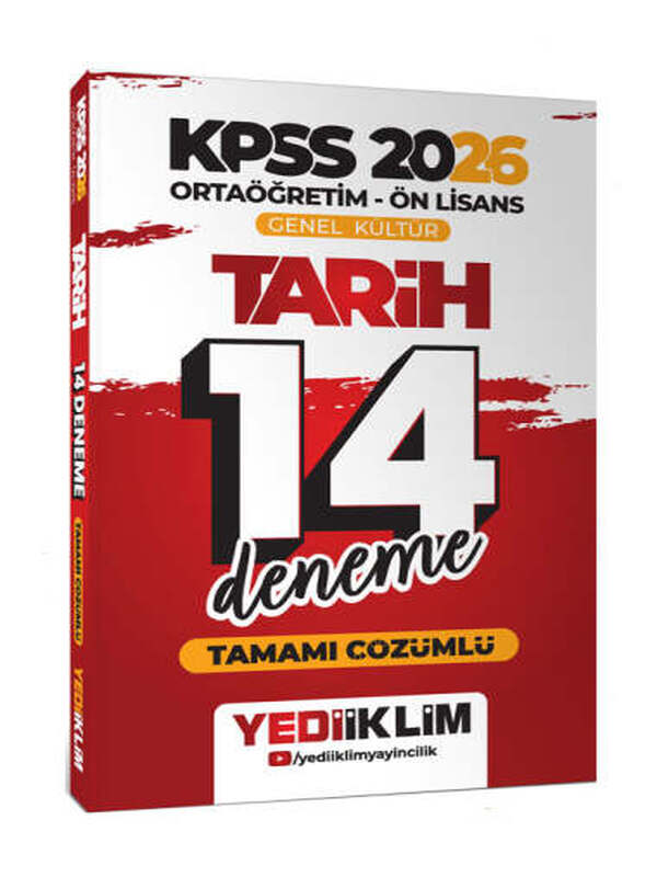 Yediiklim Yayınları 2026 KPSS Ortaöğretim Ön Lisans Genel Kültür Tarih Tamamı Çözümlü 14 Deneme