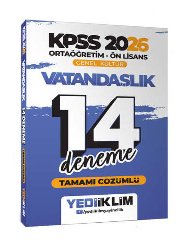 Yediiklim Yayınları 2026 KPSS Ortaöğretim Ön Lisans Genel Kültür Vatandaşlık Tamamı Çözümlü 14 Deneme
