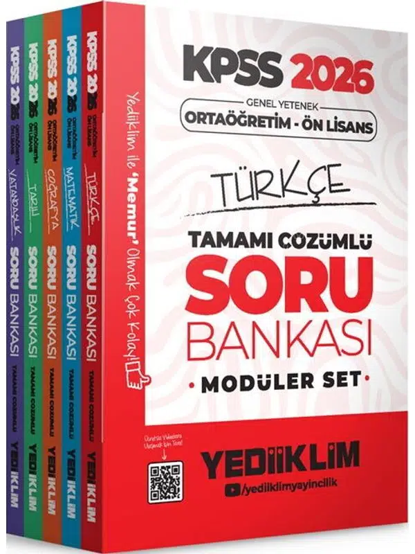 Yediiklim Yayınları 2026 KPSS Ortaöğretim Ön Lisans Genel Yetenek Genel Kültür Tamamı Çözümlü Soru Bankası Modüler Set