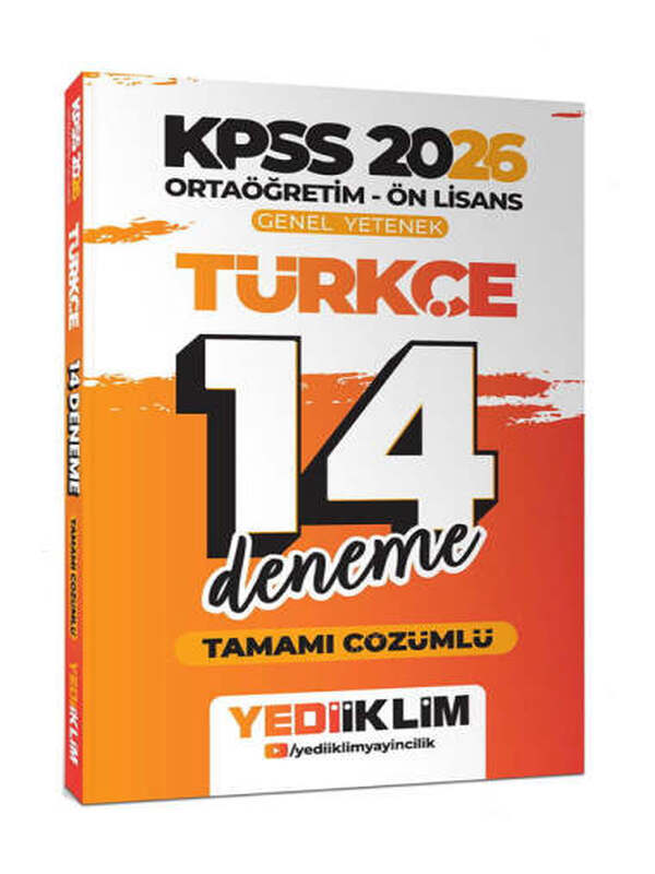 Yediiklim Yayınları 2026 KPSS Ortaöğretim Ön Lisans Genel Yetenek Türkçe Tamamı Çözümlü 14 Deneme