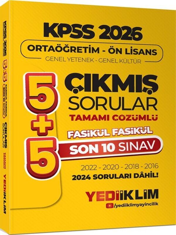 Yediiklim Yayınları 2026 KPSS Ortaöğretim Önlisans Genel Yetenek Genel Kültür Tamamı Çözümlü Son 10 Sınav Fasikül Fasikül Çıkmış