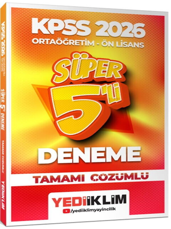Yediiklim Yayınları 2026 KPSS Ortaöğretim Önlisans Genel Yetenek Genel Kültür Tamamı Çözümlü Süper 5 Deneme