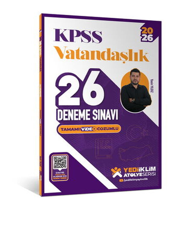 Yediiklim Yayınları  2026 KPSS Vatandaşlık Tamamı Video Çözümlü 26 Deneme Sınavı 