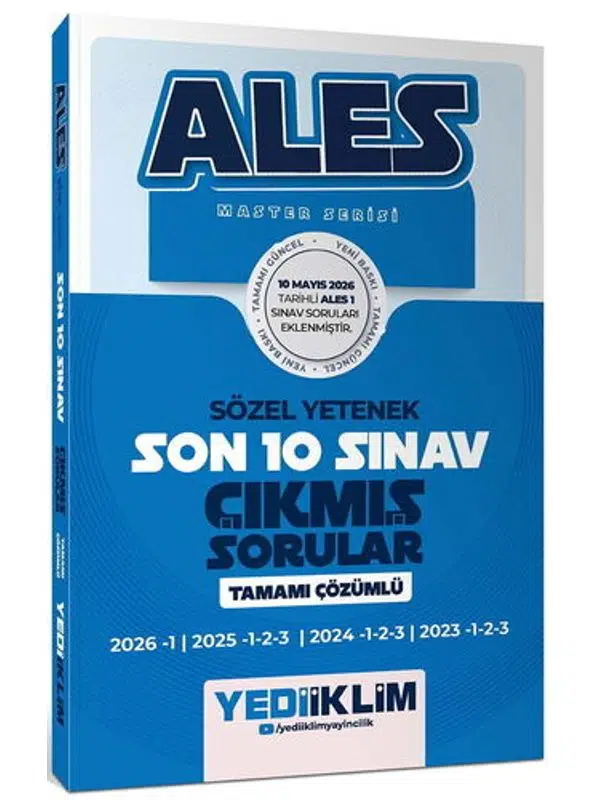 Yediiklim Yayınları ALES Master Serisi Sözel Yetenek Tamamı Çözümlü Son 10 Sınav Çıkmış Sorular (10 Mayıs 2026 Ales-1 Ekli)