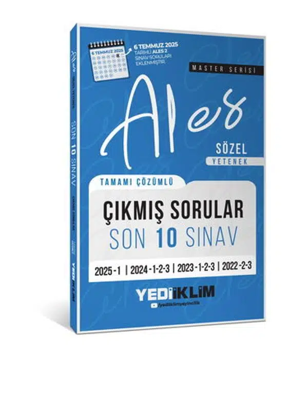 Yediiklim Yayınları ALES Master Serisi Sözel Yetenek Tamamı Çözümlü Son 10 Sınav Çıkmış Sorular 6 Temmuz 2025 Ales-2 Ekli)
