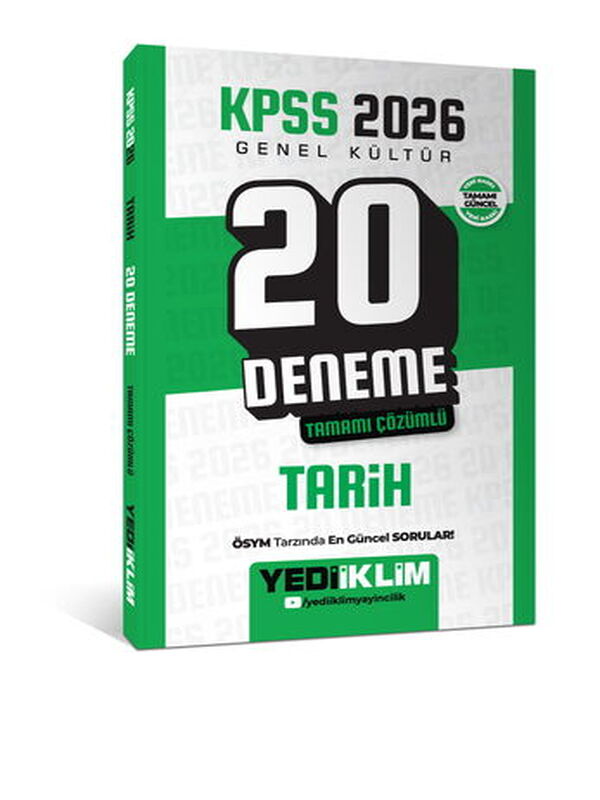 Yediiklim Yayınları KPSS 2026 Genel Kültür Tarih Tamamı Çözümlü 20 Deneme