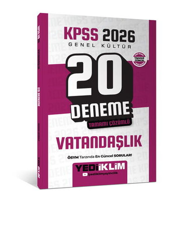 Yediiklim Yayınları KPSS 2026 Genel Kültür Vatandaşlık Tamamı Çözümlü 20 Deneme