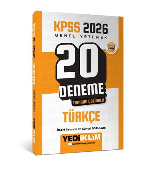 Yediiklim Yayınları KPSS 2026 Genel Yetenek Türkçe Tamamı Çözümlü 20 Deneme