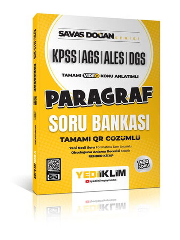 Yediiklim Yayınları KPSS ALES DGS Savaş Doğan Serisi Paragraf Tamamı Video Konu Anlatımlı ve Tamamı QR Çözümlü Soru Bankası
